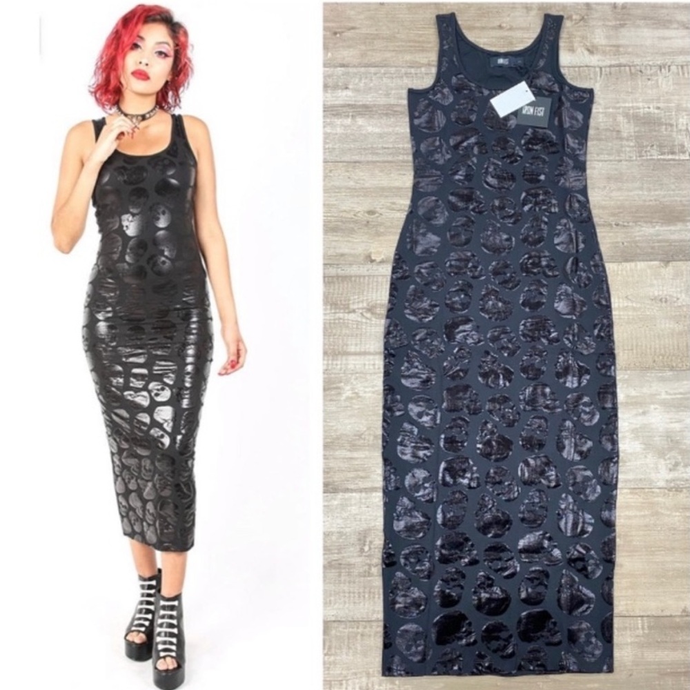 NEW! Iron Fist Skullz Club Black Maxi Tank Dress SMALL Bodycon Skeleton Skull